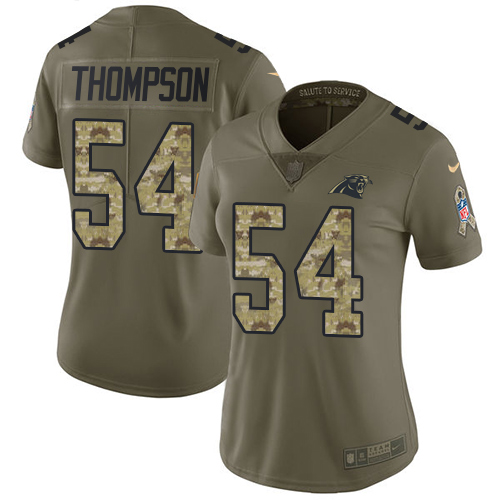 Nike Panthers #54 Shaq Thompson Olive/Camo Women's Stitched NFL Limited Salute to Service Jersey